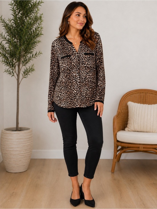 Olive & Oak Tops - Olive & Oak Leopard Print Blouse in Black and Brown
